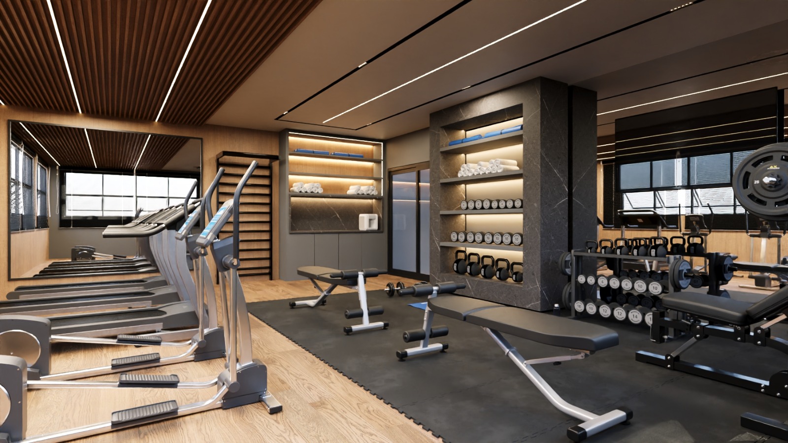 Perspectiva 3D do living integrado do El Shaday